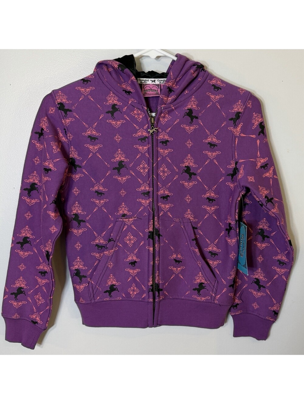 Cowgirl Hardware Girls Purple Horse Print Full Zip Hoodie Jacket NWTS Small